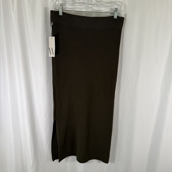 New Worthington Midi Skirt Women's Large Olive Green Knit Elastic Waist Stretch - Picture 9 of 11